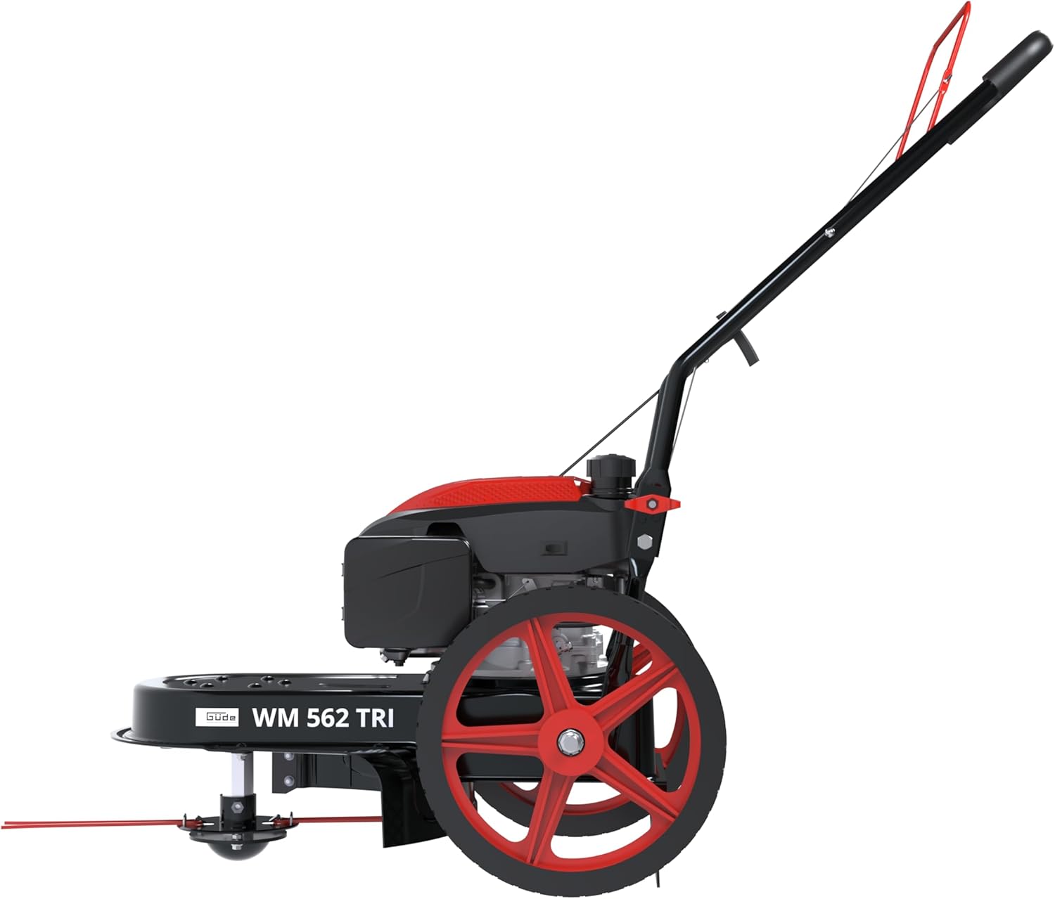 Güde Wiesenmäher WM 562 TRI (4-Takt Power-Engine Motor 3,0/4,0 (kW/PS), 170 cm³ Hubraum, Schnittbreite 56 cm, Schnitthöhe 35-95 mm, 4 mm Doppelfaden, höhenverstb. Fahrbügel, inkl. 4 Ersatzfäden)