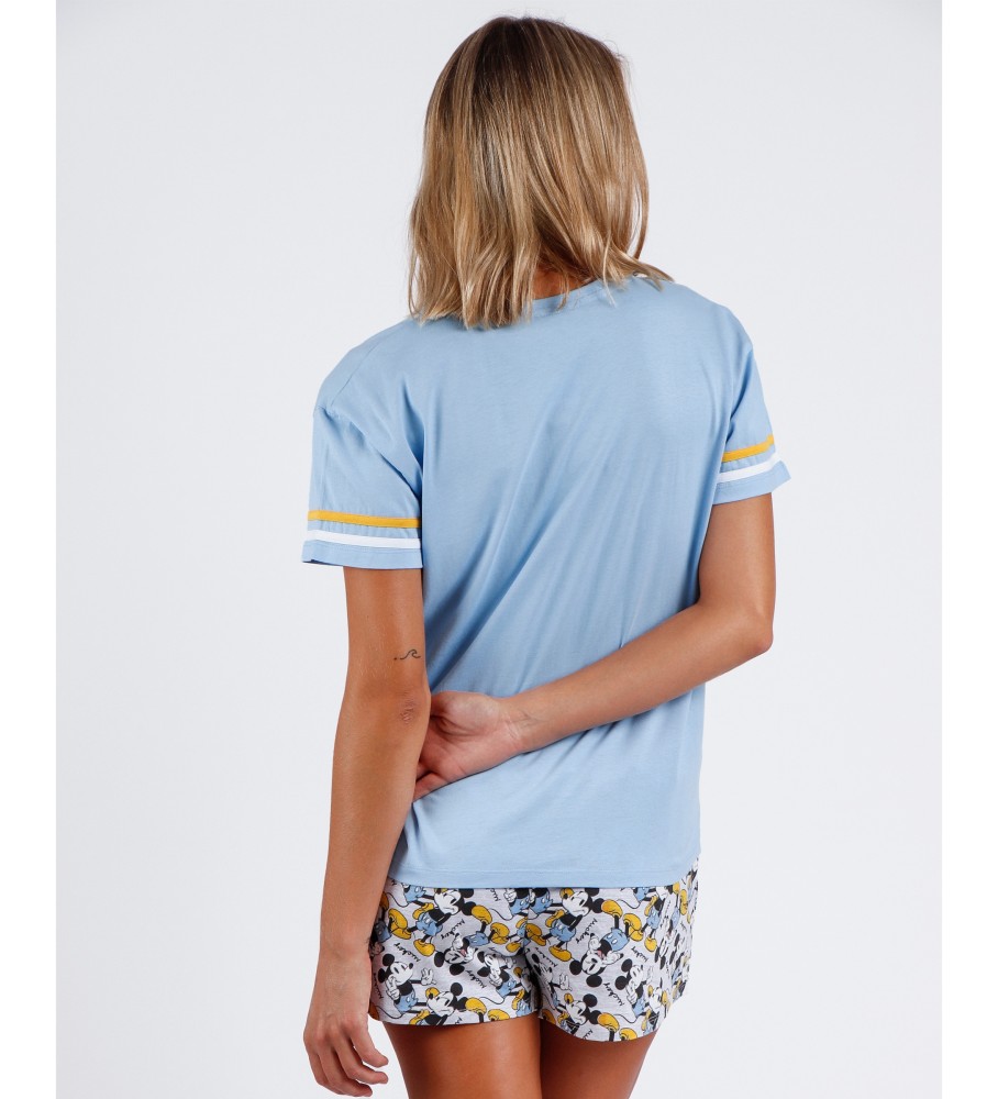 Pijama de manga curta azul de verão do Mickey da Disney