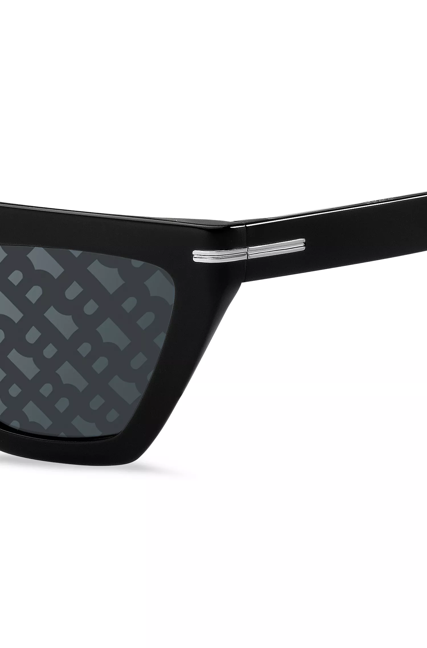 Óculos de sol BOSS em acetato preto com lentes estampadas com monograma.