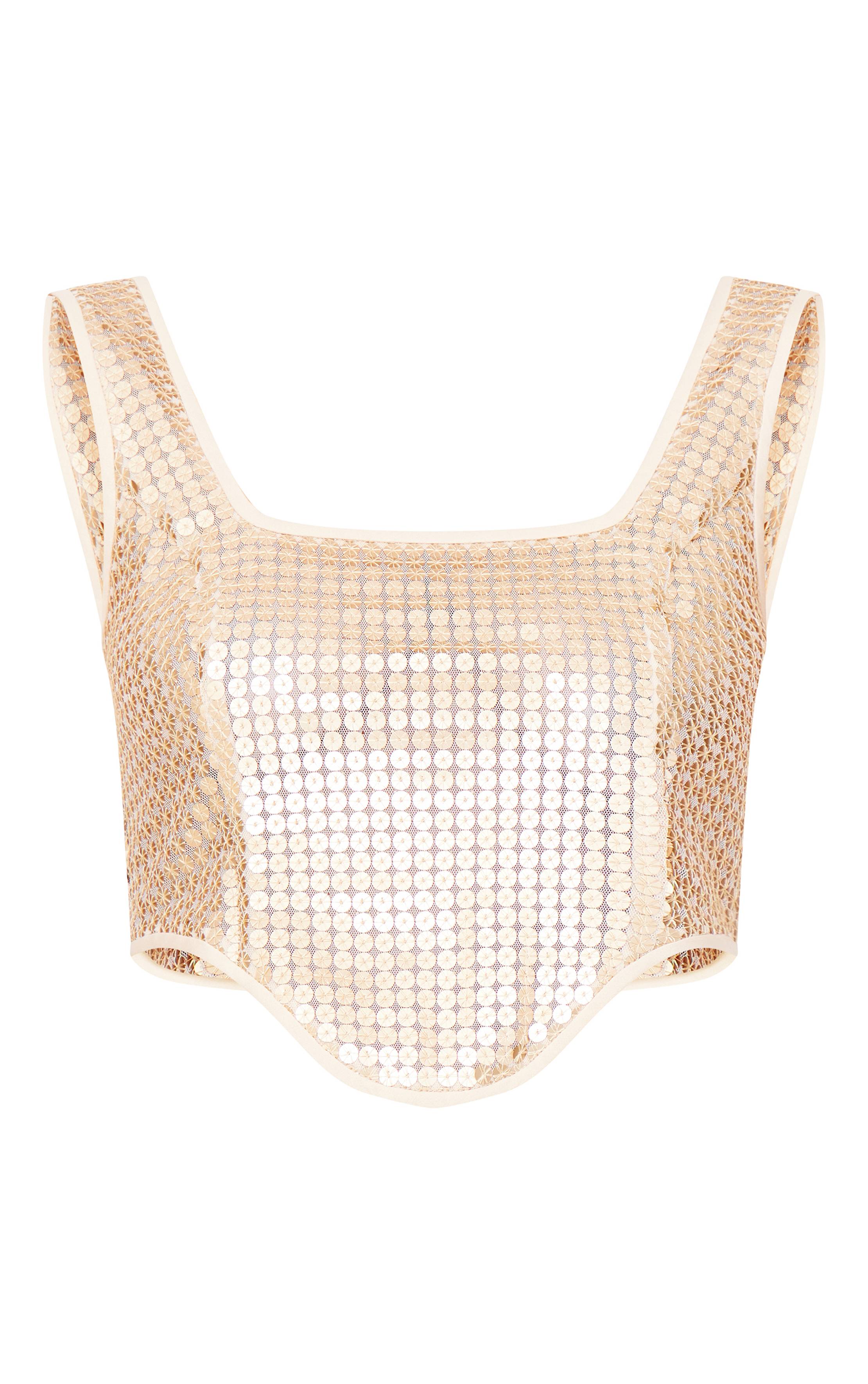 Doré Top Corset À Sequins Et Chaînes