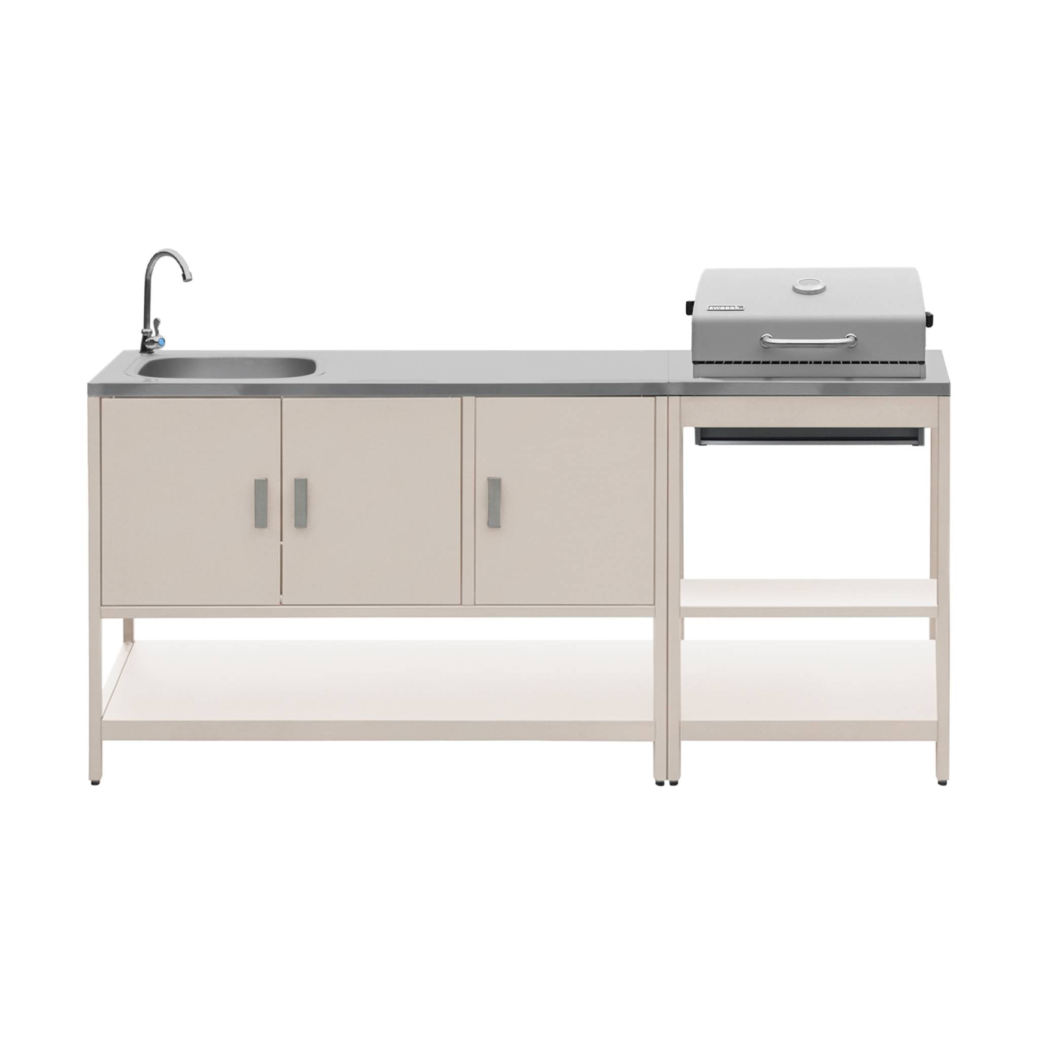 sweeek - Buitenkeuken 2 modules met houtskoolbarbecue en gootsteen