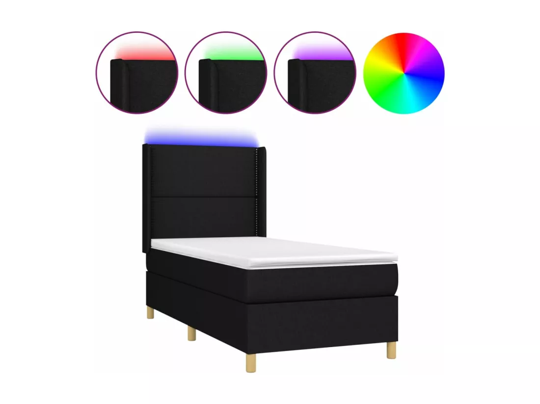 Sommier tapissier avec matelas et LED Noir 90x190 cm Tissu