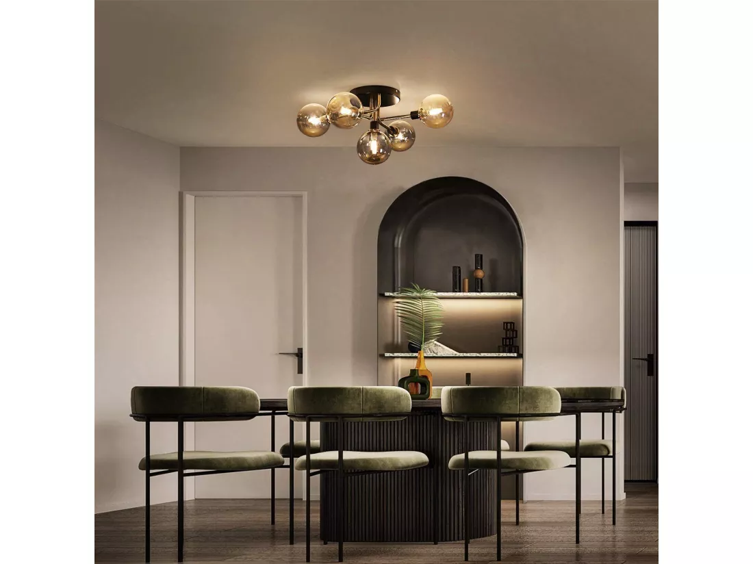 NETTLIFE Plafonnier LED Salon Chambre avec 5 Ampoules Boules de Verre G9 Salon Chambre Lumière Intérieur Lustre Lampe Salle à Manger