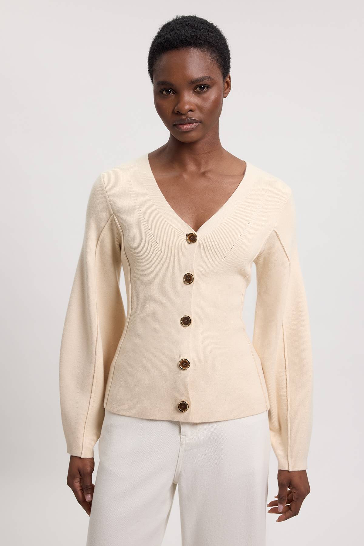 KarenMillen Cardigan En Maille Aspect Laine À Manches Arrondies Volumineuses