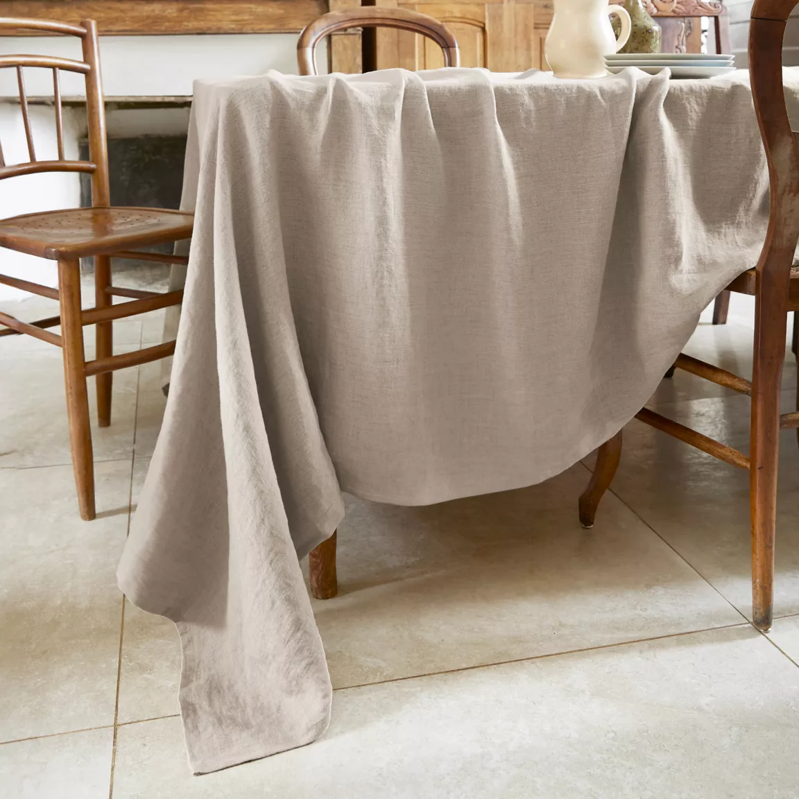 Nappe rectangulaire lin lavé (170 x 350 cm) Louise Beige