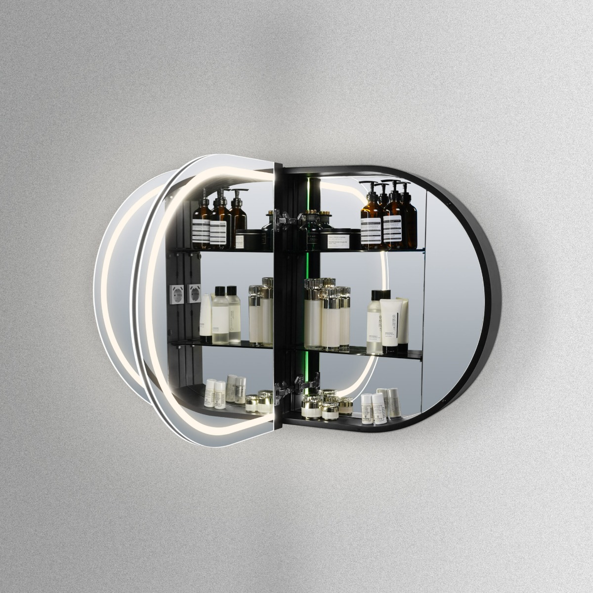 Hipp Design 91000 ovale spiegelkast mat zwart met verlichting en verwarming 120x70cm