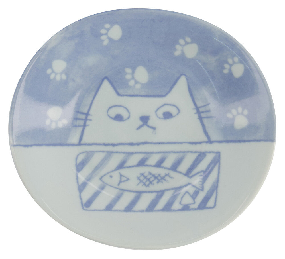 Tokyo Design Studio  Neko Maruke Cat tallerken, blå - Ø16 cm