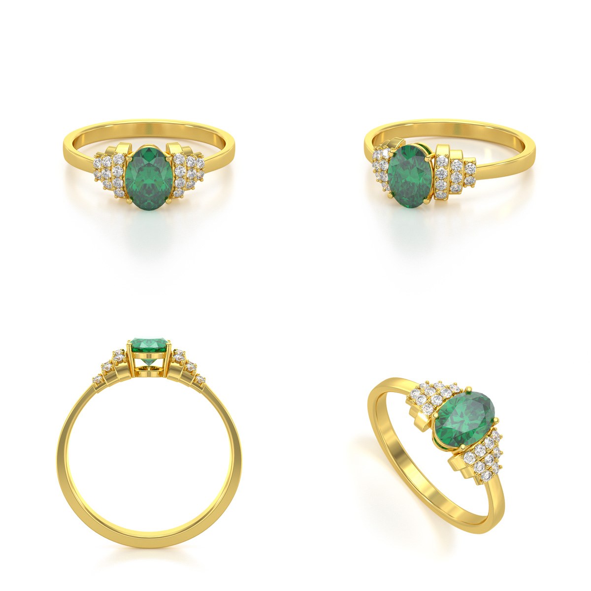 Bague ADEN Or 585 Jaune Emeraude et diamants 2.24grs