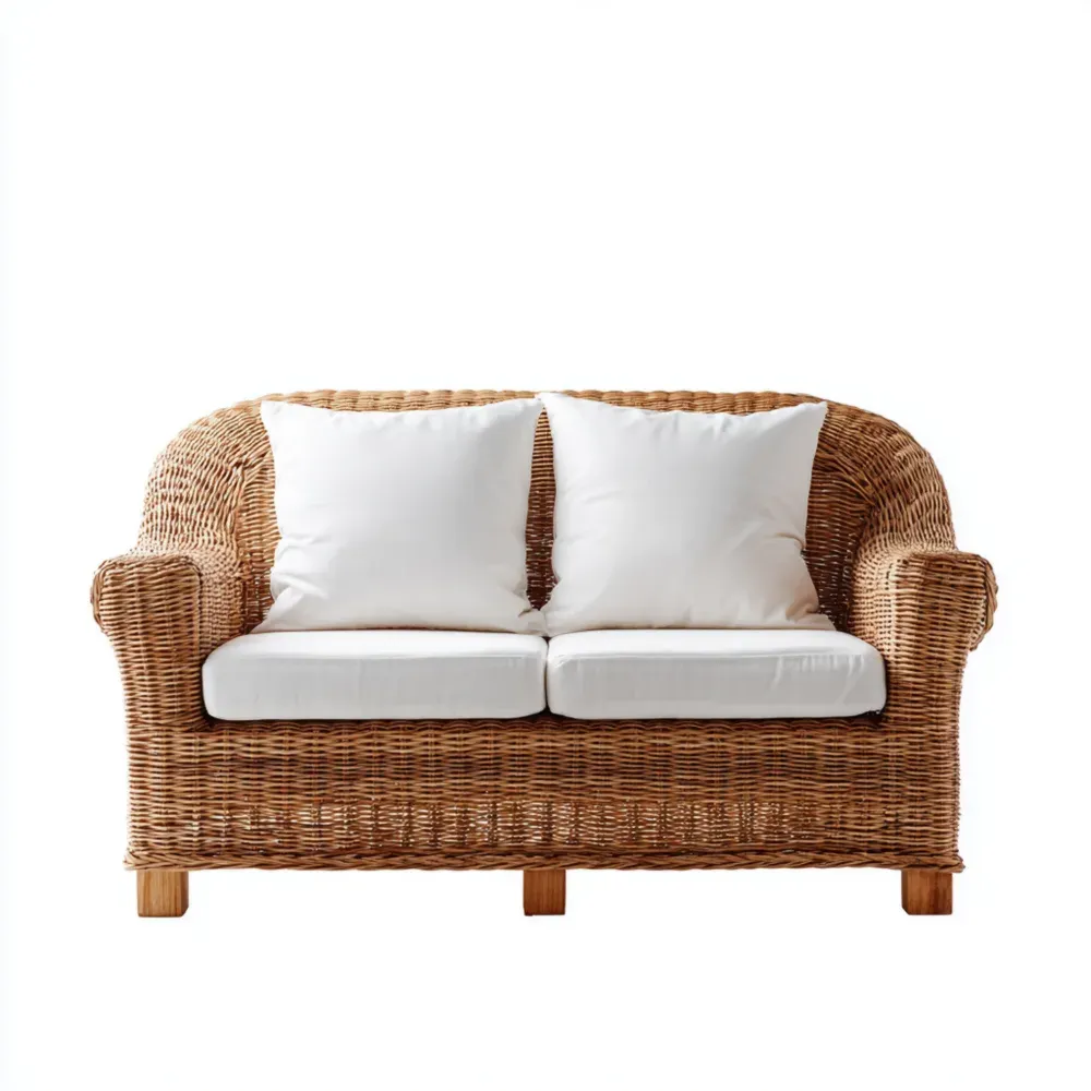 Gartensofa Zweisitzer Rattan 120x75x85 cm – Natur/Weiß – Klassisches Design