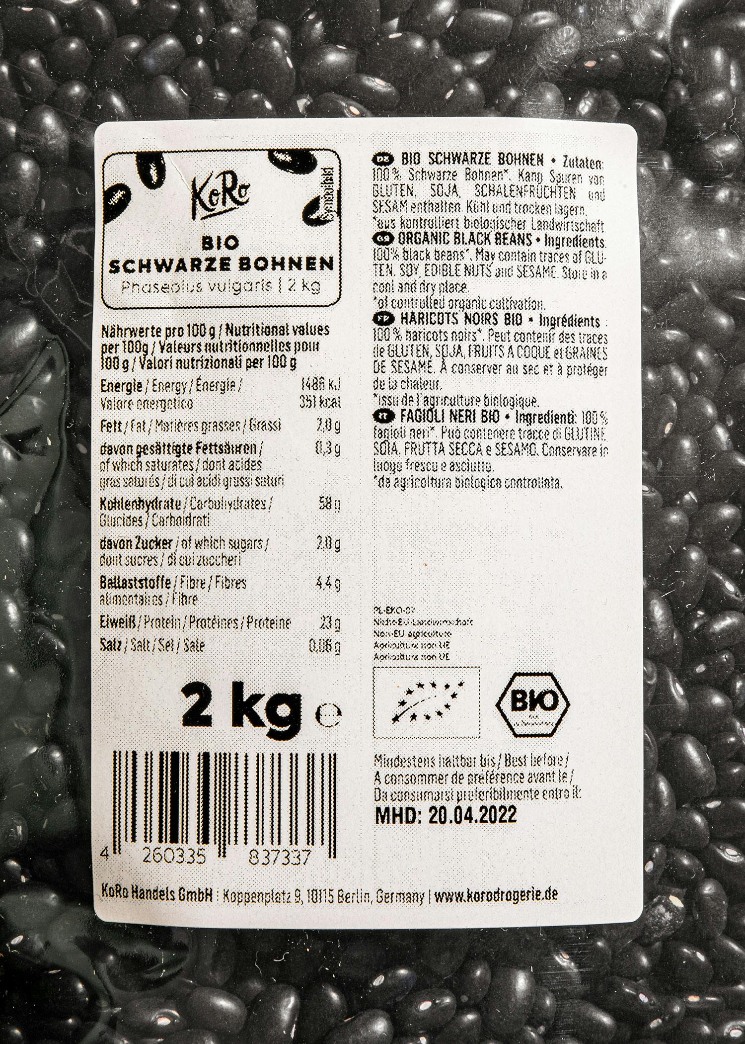 Schwarze Bio Bohnen 2 kg