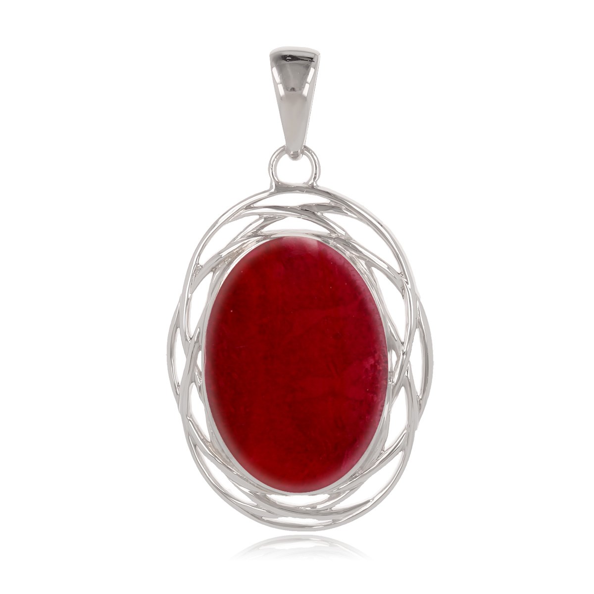 Gros pendentif en corail rouge dans son nid d'argent 925 rhodié