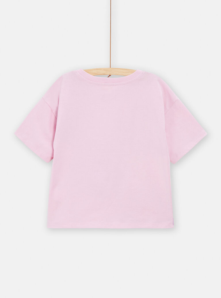 T-shirt rose à sequins imprimé fleur pour fille