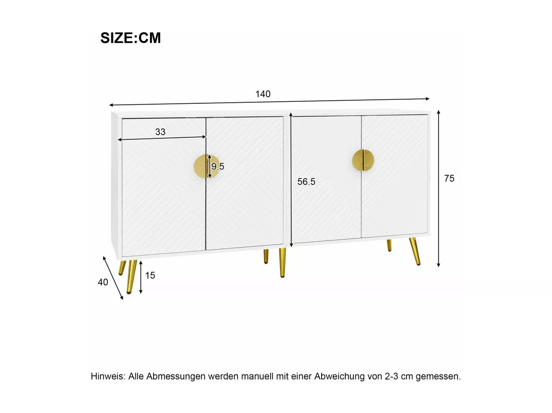 Arturesthome buffet multifonctionnel luxueux, blanc, une feuille,d140cm×h75cm