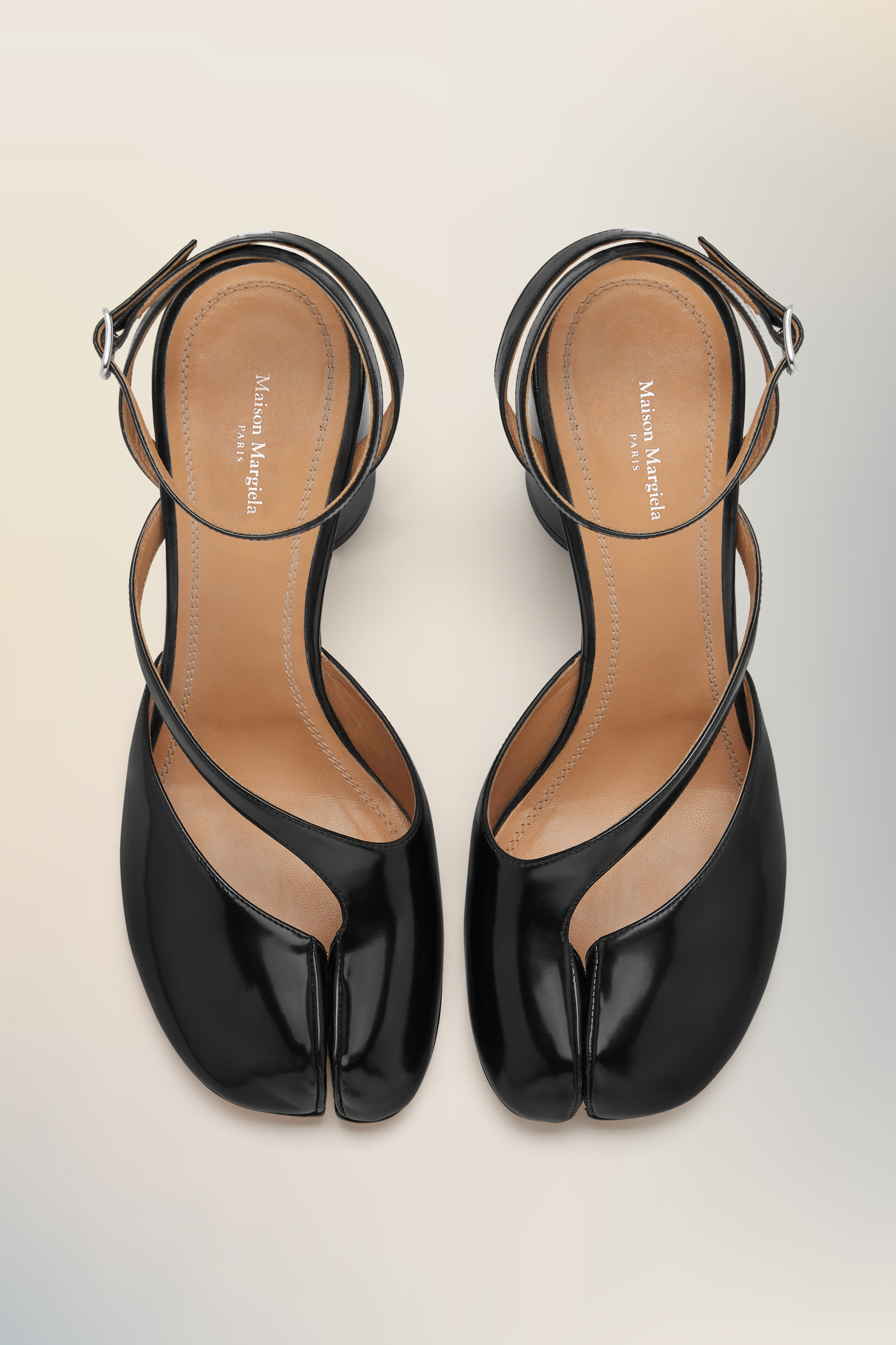 Sandales à talon Tabi noires en cuir pour femme Noir