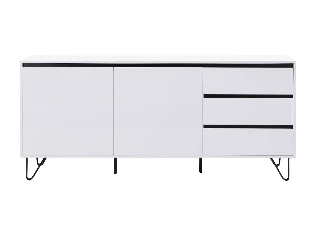 Buffet avec 2 portes et 3 tiroirs en MDF et acier - Blanc et Noir - ABUJA de Pascal Morabito