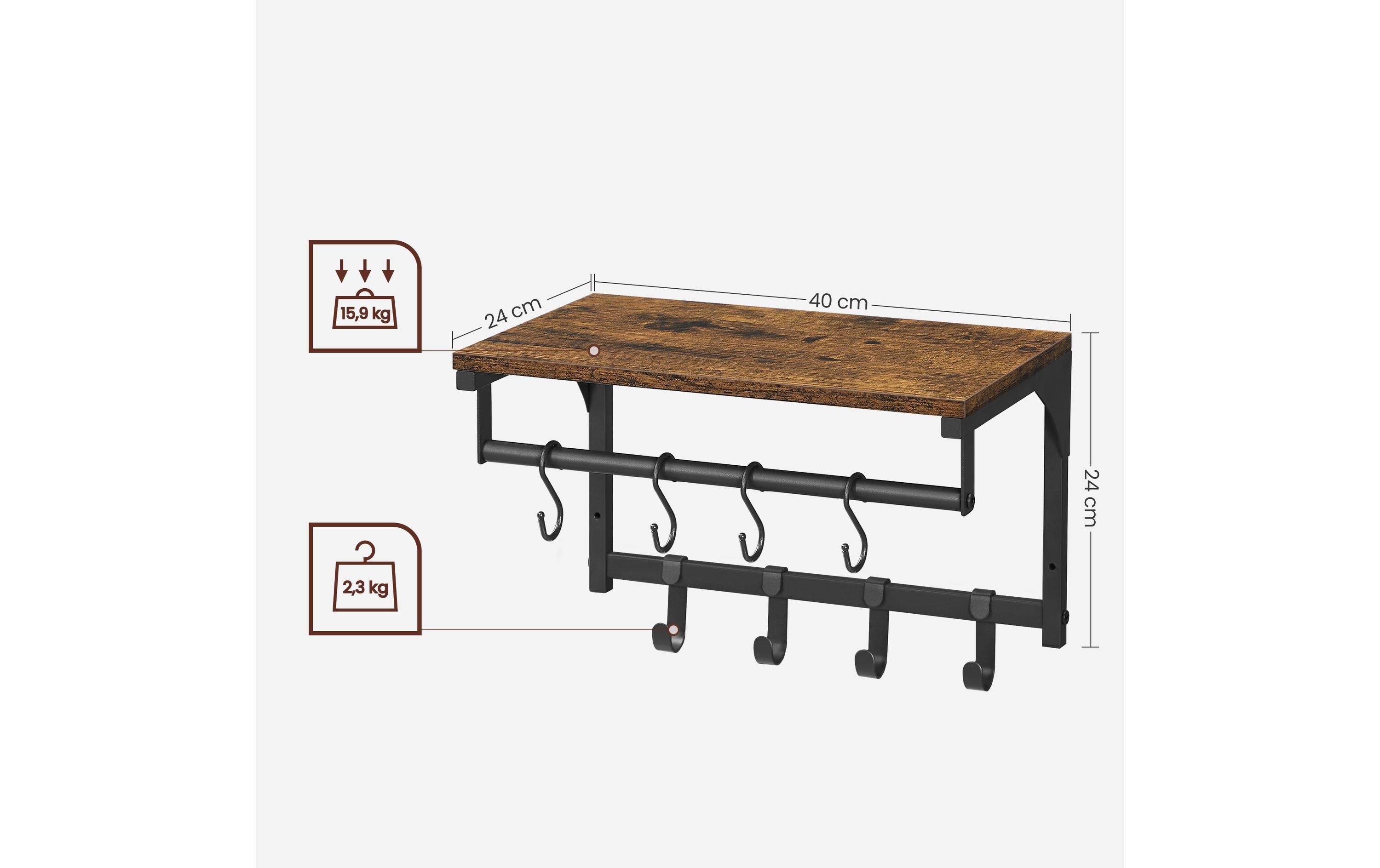 Wandgarderobe mit 8 Haken 40 x 24 cm, Braun/SchwarzWandgarderobe