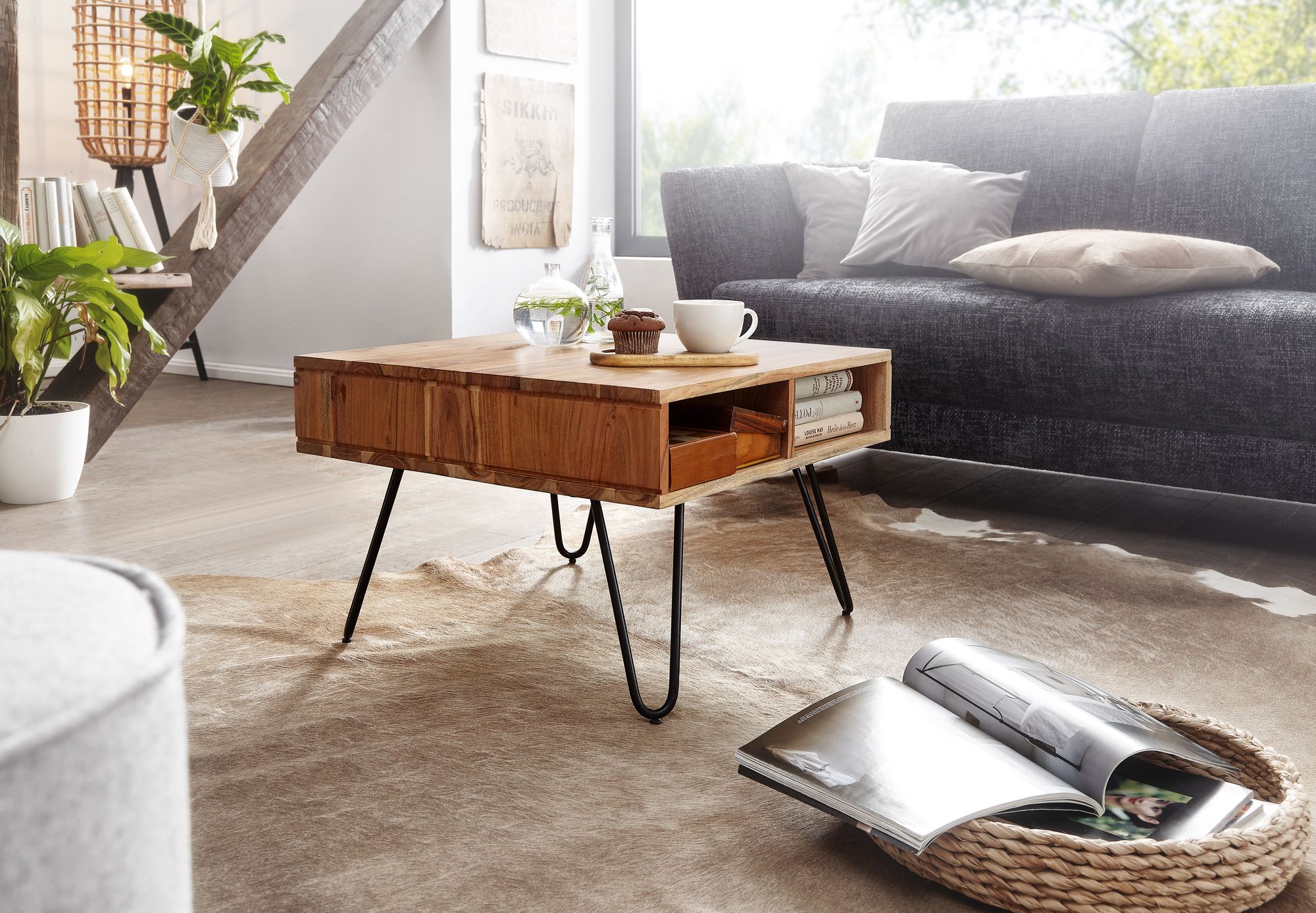 FineBuy Couchtisch 60x60x40 cm Massivholz Design Wohnzimmertisch Sofatisch