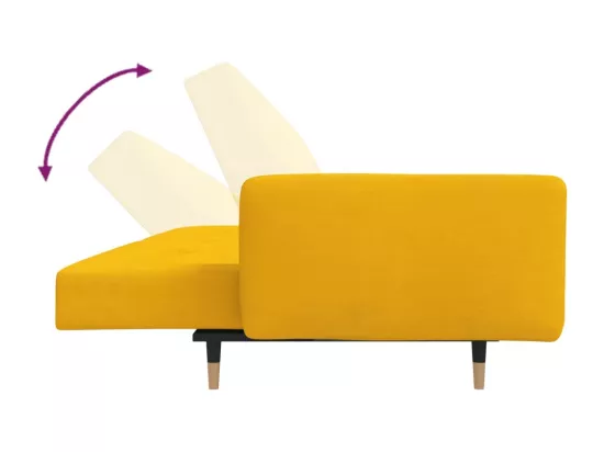 Canapé-lit à 2 places avec deux oreillers Jaune Velours