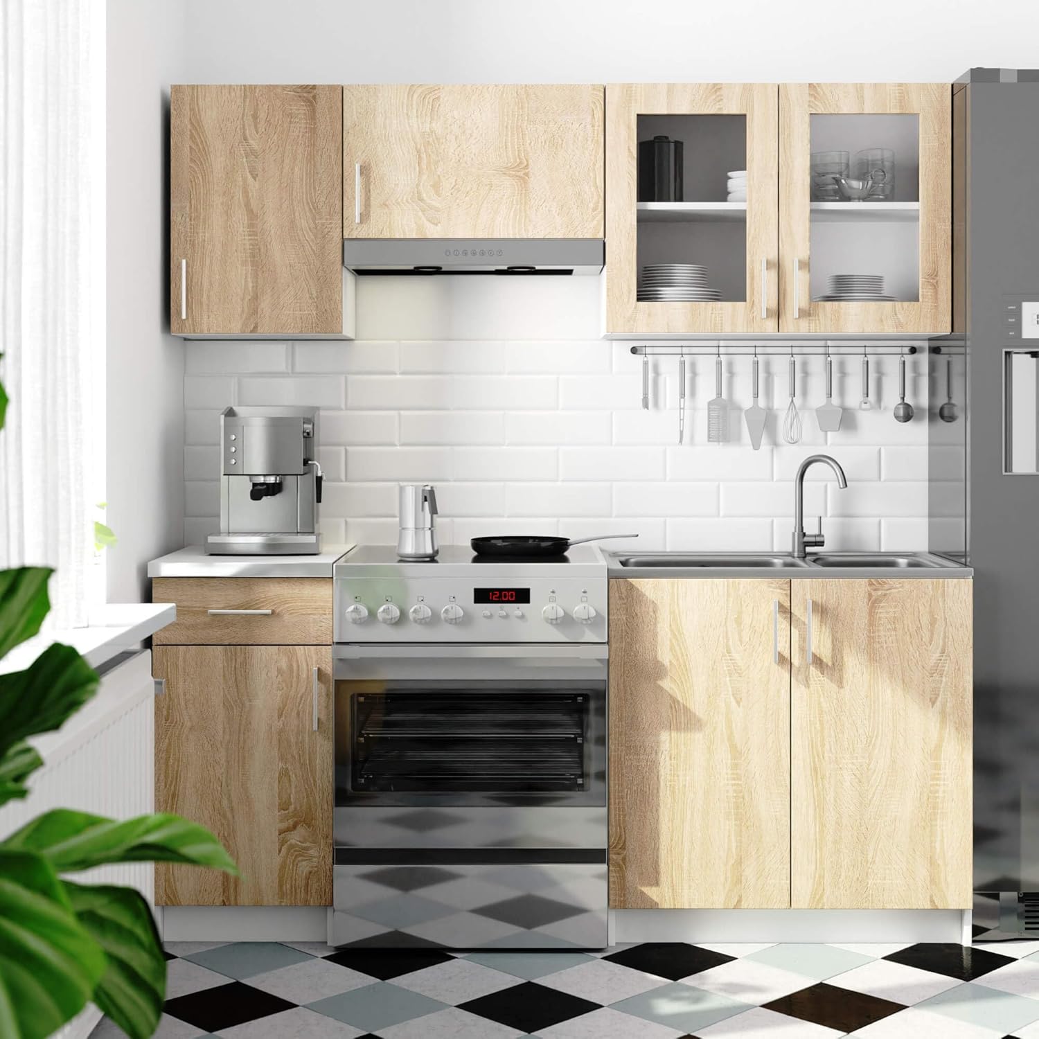 AKORD | Küchenmöbel-Set Lima | Küchen | Kitchen | Für eine kleine Küche | Für EIN Zimmer mit Küchenzeile | Langlebig | Für modernes und traditionelles Design | Weiß | Sonoma-Eiche