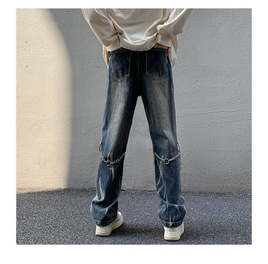 Bay Go Mall - Losse jeans met tie-dye-print en kettingmotief