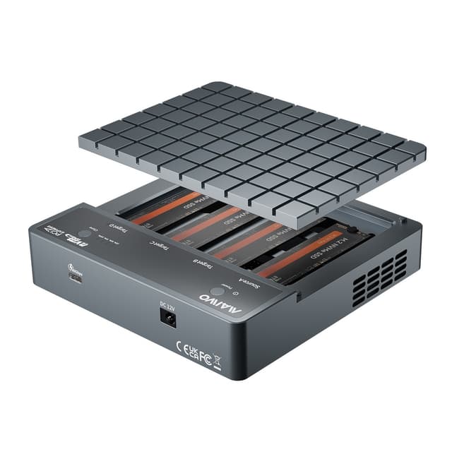 Maiwo 4-slot M.2 NVMe SSD dockingstation med kloningsfunktion, USB 4.0 Type-C 40Gbps