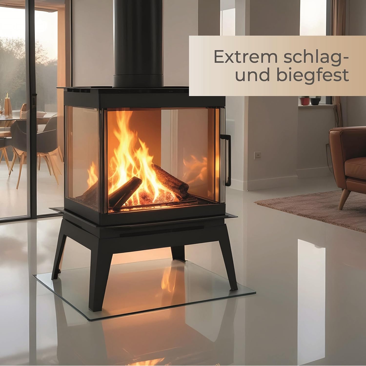 Funkenschutzplatte Glas Rundbogen 120x100cm – Glasplatte für Kaminofen - Kaminglas Zunge mit Dichtlippe - 8mm ESG Kamin Glasplatte mit Facettenschliff – Kaminschutz Feuerplatte für Kaminofen