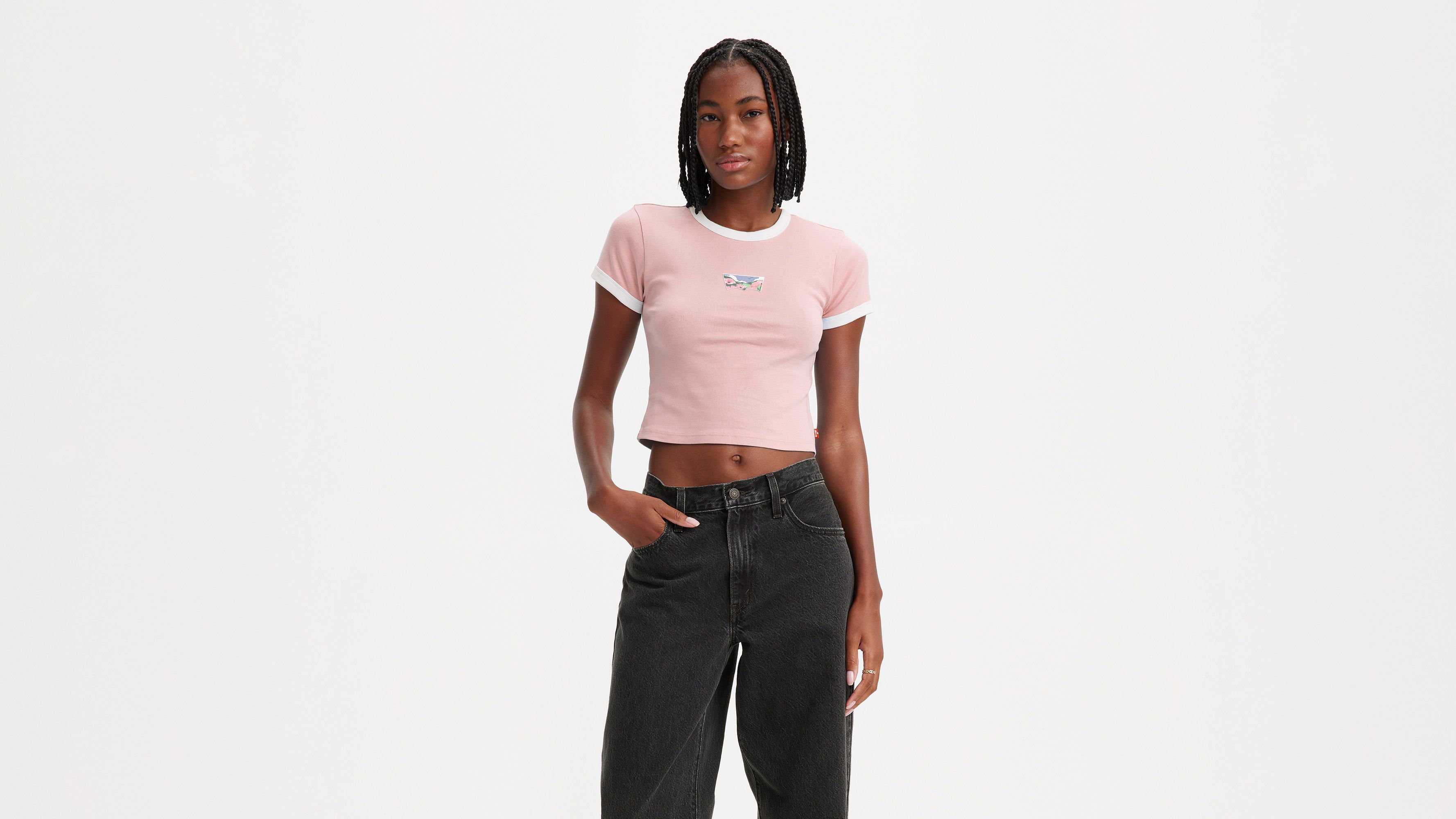 T-shirt graphique Ringer Mini - Mini Batwing Scenic Chalk Pink/Bright White - Rose