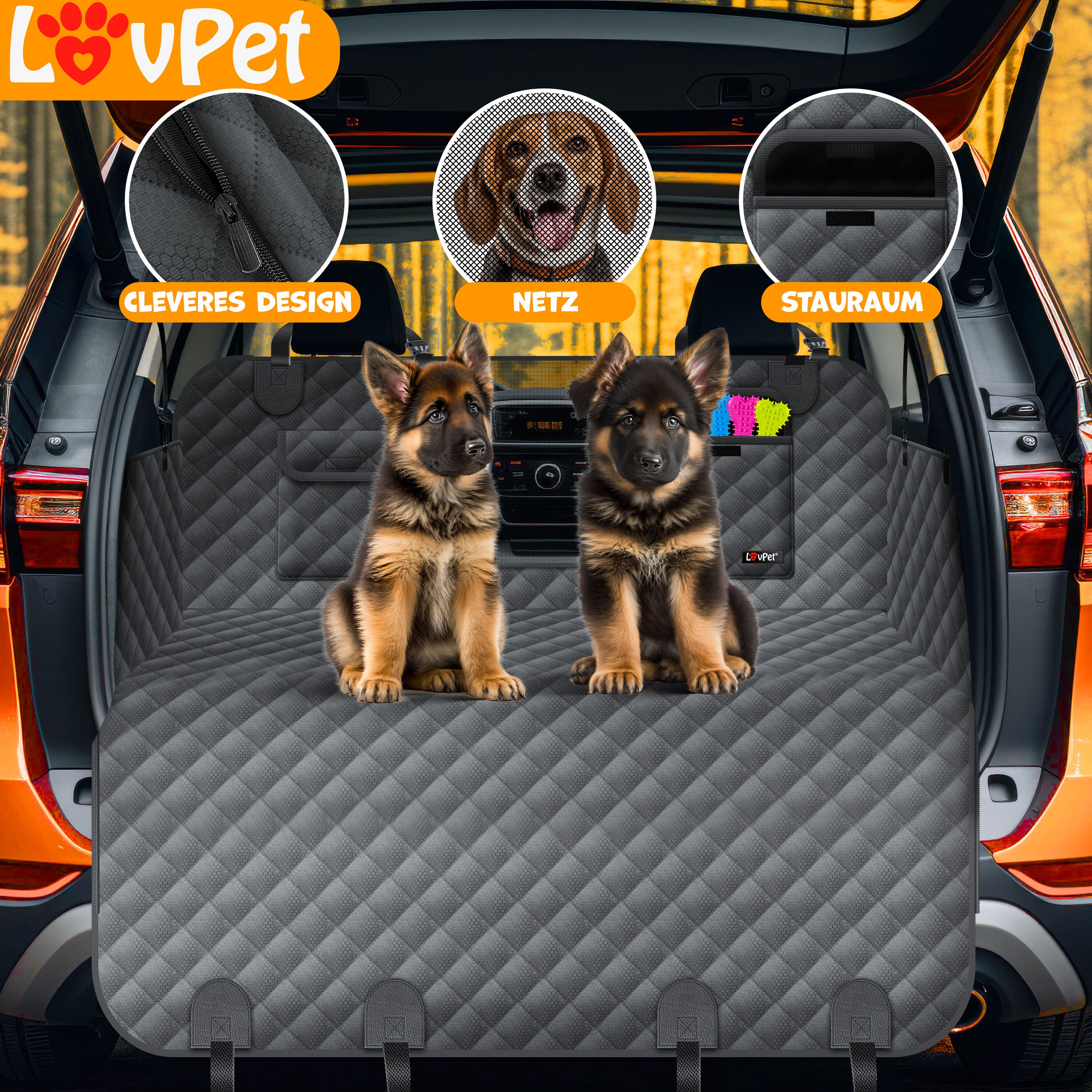 LovPet® 2in1 Hundedecke für Auto Rückbank & Kofferraum mit Seitenschutz und Sichtfenster Kofferraumschutz - Wasserabweisende Hunde Autoschondecke Universal Autoschutzdecke Autodecke Rücksitz