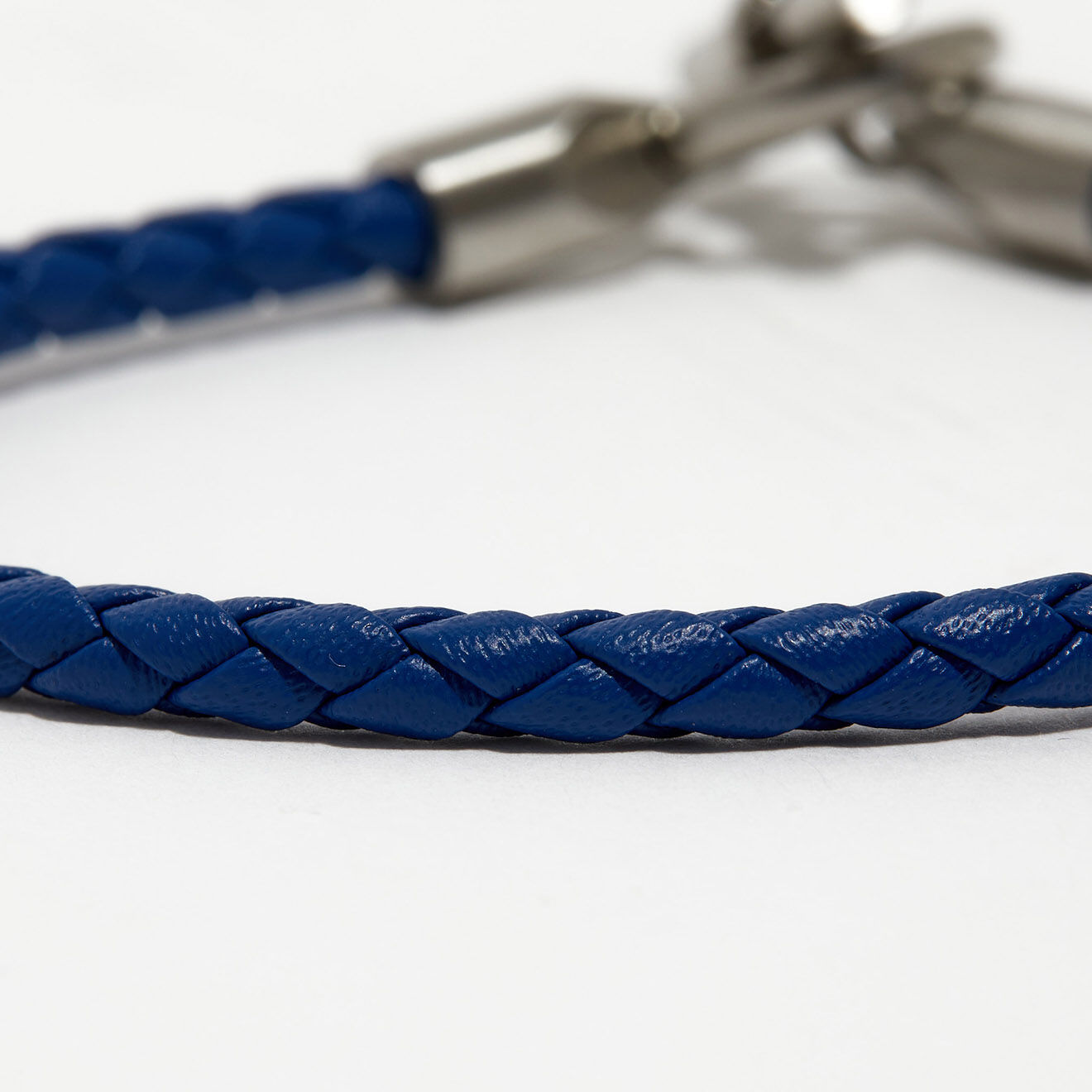 Jacobson Bracelet en Acier & Cuir tressé bleu