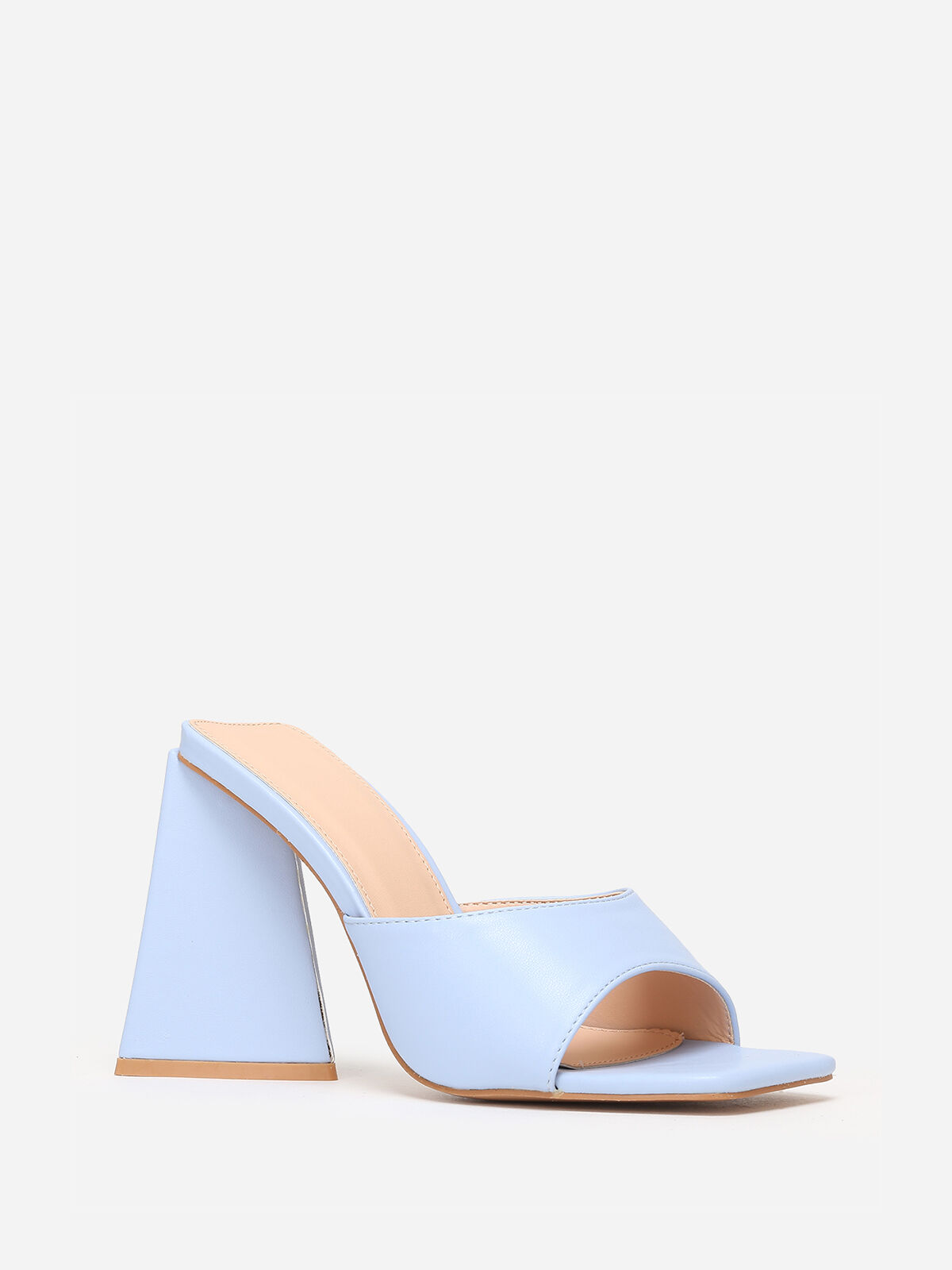 Mules en simili à large talon triangle- Bleu clair