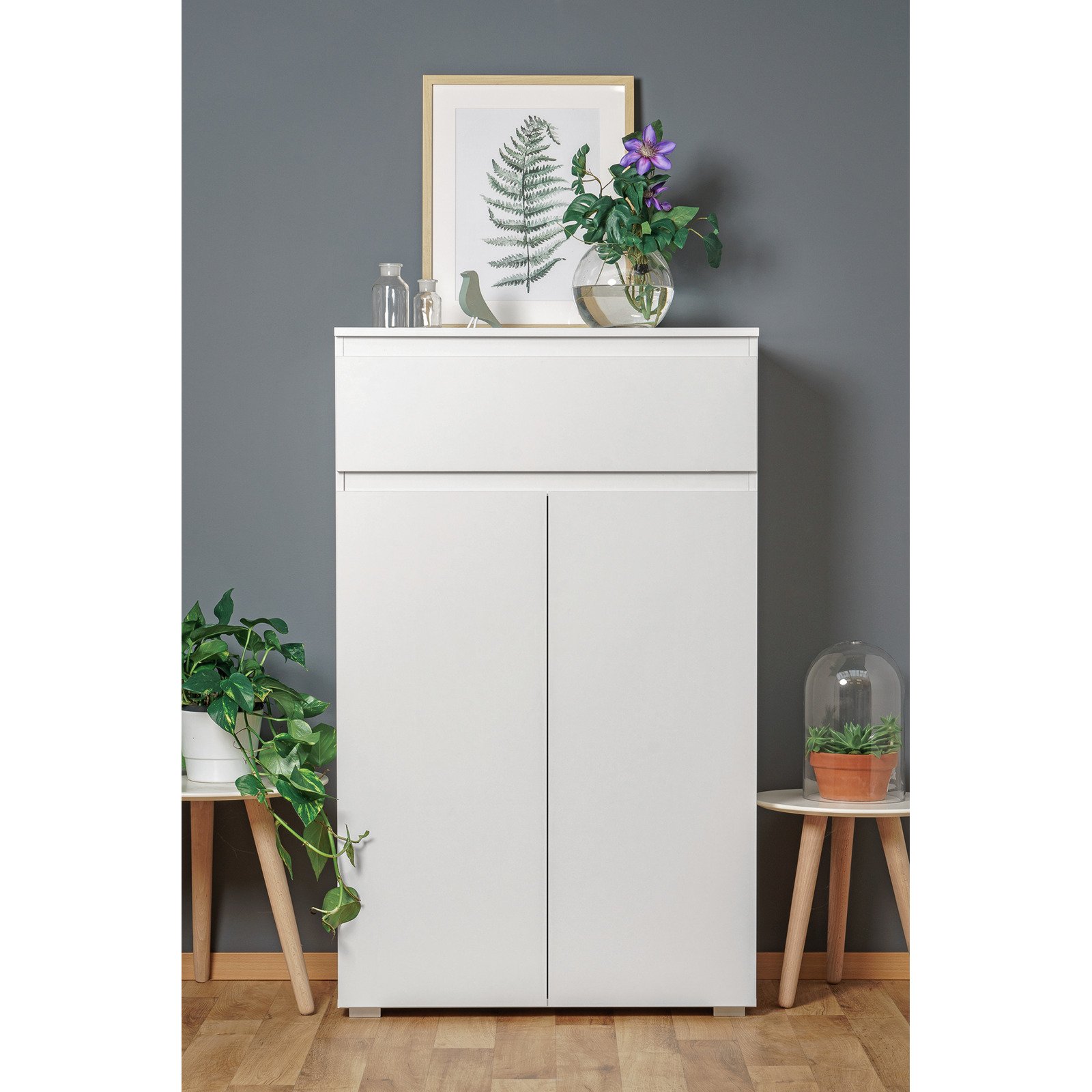 Kommode Shark Dekor weiss matt 80 x 131 x 40 cm