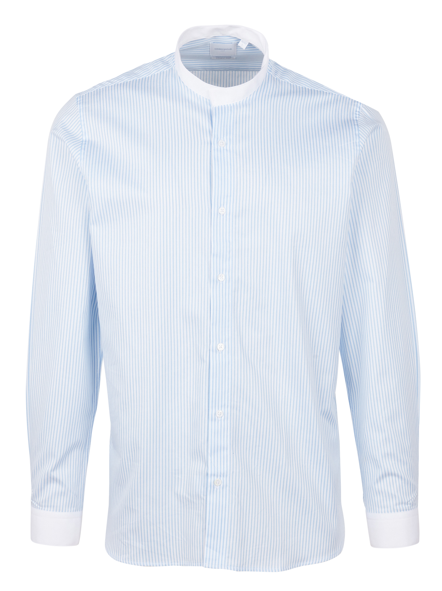 Chemise col Mao slim-fit rayée en coton| Bleu