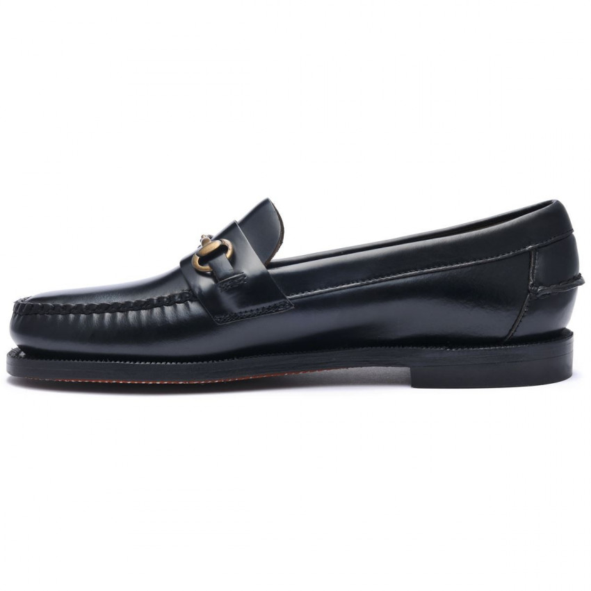 CLASSIC JOE Noir MOCASSIN-Mocassin pour femme en cuir brossé mord décoratif