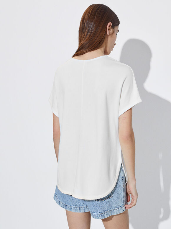 Camiseta básica com decote em V - Off-White