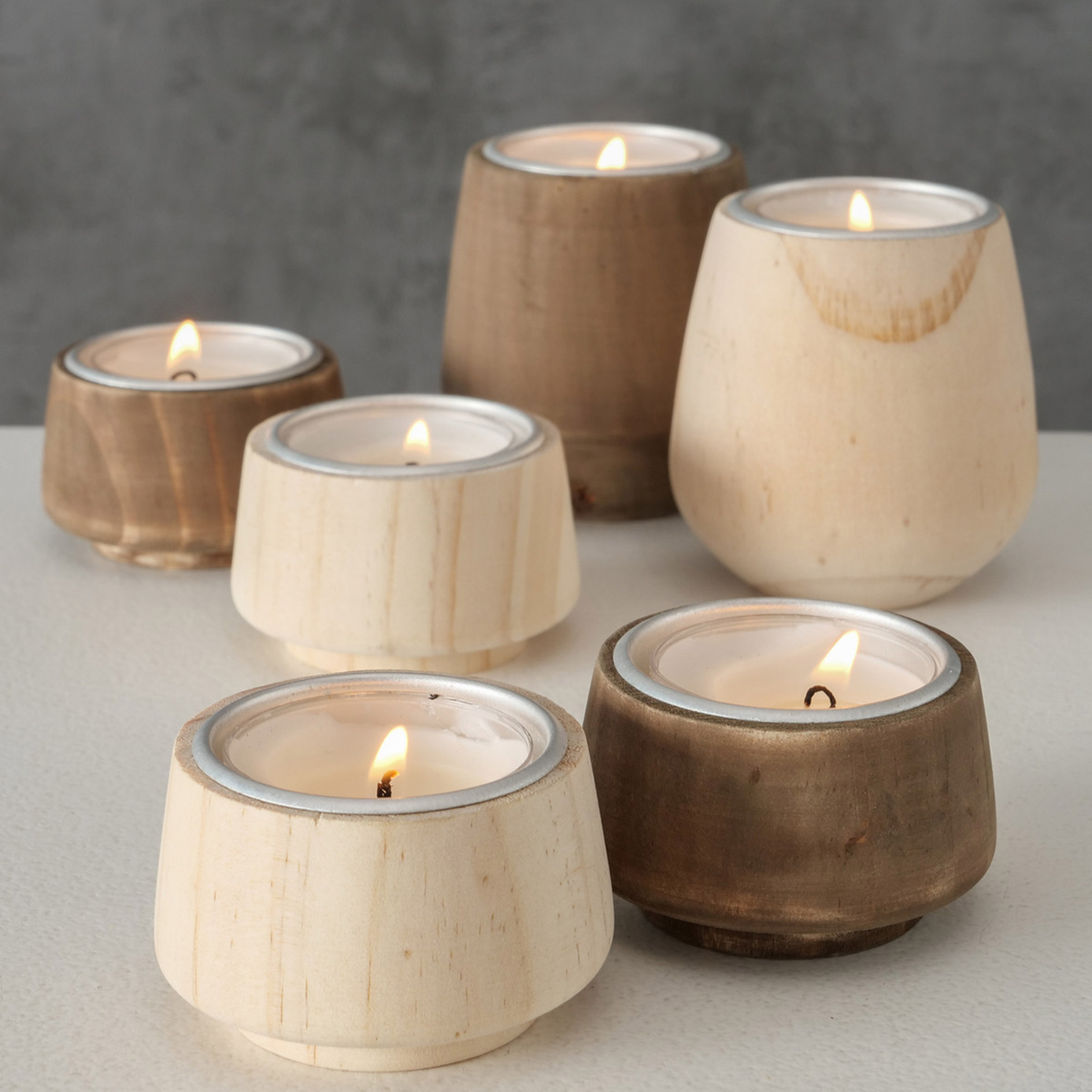 3-teiliges Teelichthalter-Set - beige oder braun - sortiert