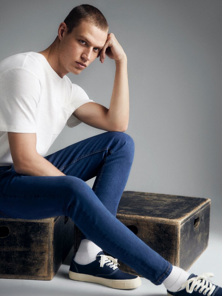 Calça jeans skinny com efeito spray - Azul