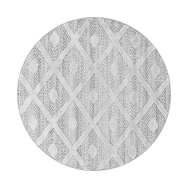 Rond scandinavisch vloerkleed - Pitea Ethno Creme/Grijs