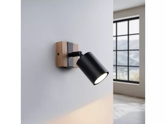 Plafonnier Fager scandinave en acier/bois naturel - 1 sources lumineuses - L.8 x H.13 cm - noir/bois naturel