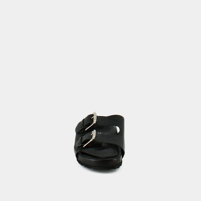 Mules à brides et à boucles  en cuir noir