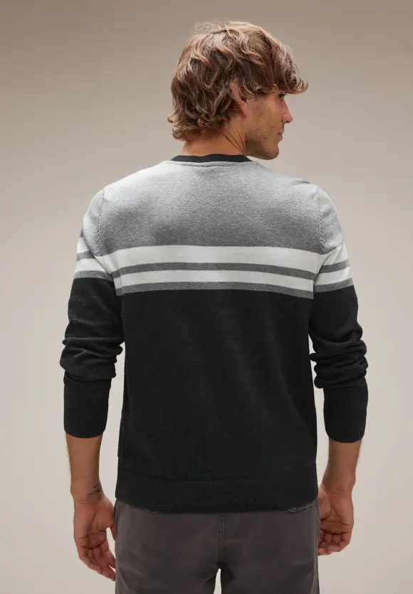 Gestreifter Strickpullover - anthra grey melange
