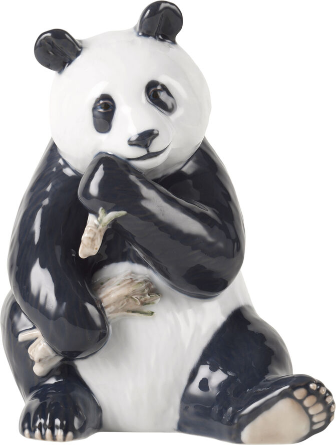Royal Copenhagen Spisende Panda Figur, 18 cm Hvid