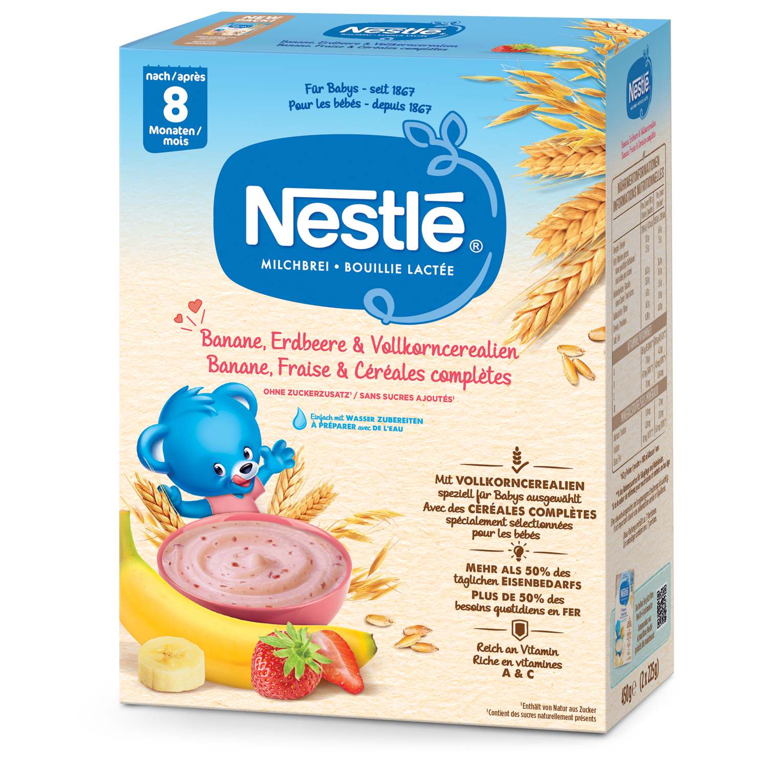 NESTLE Milchbrei Plv Banane Erdbeere & Vollkorncerealien 8 Monate 450 g