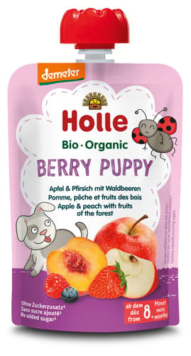Holle BIO Berry Puppy - Pouchy Apfel & Pfirsich mit Waldbeeren