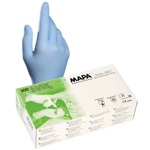 Gants jetables nitrile non poudrés Mapa Solo 997 taille 7, boîte de 100