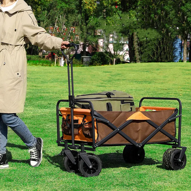 (150L) Faltbarer Leiterwagen Outdoor Bollerwagen Transporthilfe für Camping   Festivals - Braun / Orange