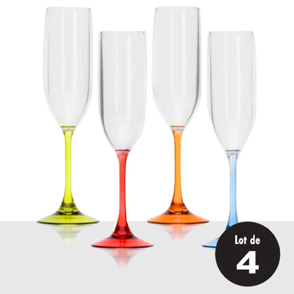 4 verres à champagne multicolore 20cl