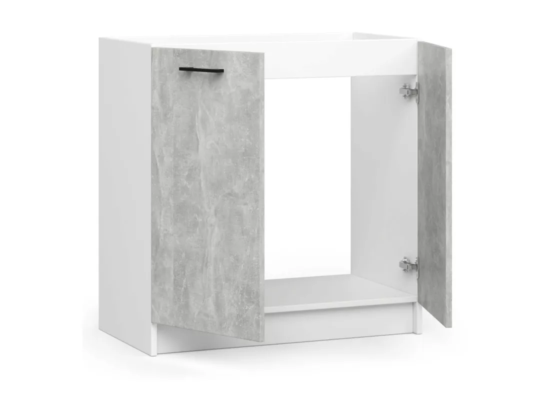 Armoires de cuisine basse AKORD S80 pour évier OLIWIA Blanc 80 cm 2 portes couleur Béton 1 étagère 80x46x82 cm