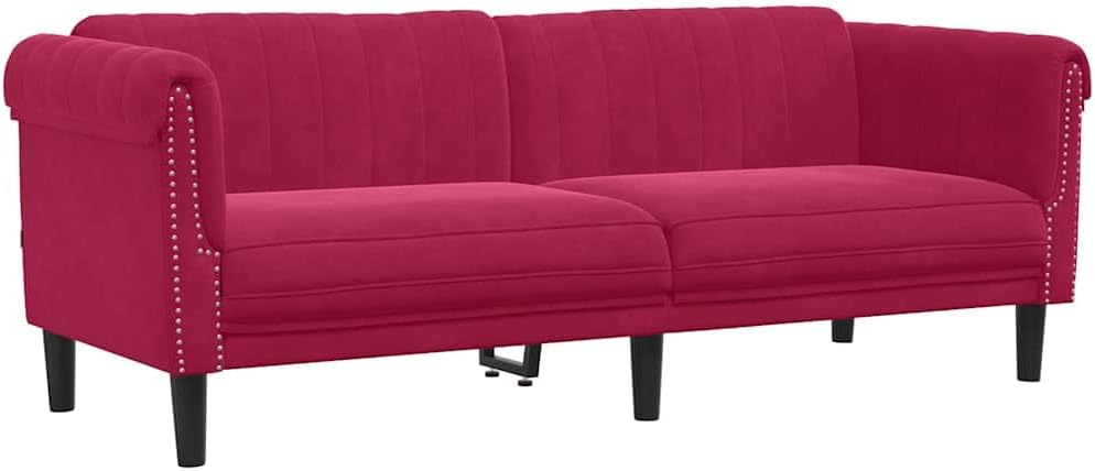 vidaXL Sofa 3-Sitzer, Couch mit Armlehnen Rückenlehne Stützbeine, Loungesofa für Wohnzimmer, Polstersofa Sofagarnitur, Modern, Weinrot Samt