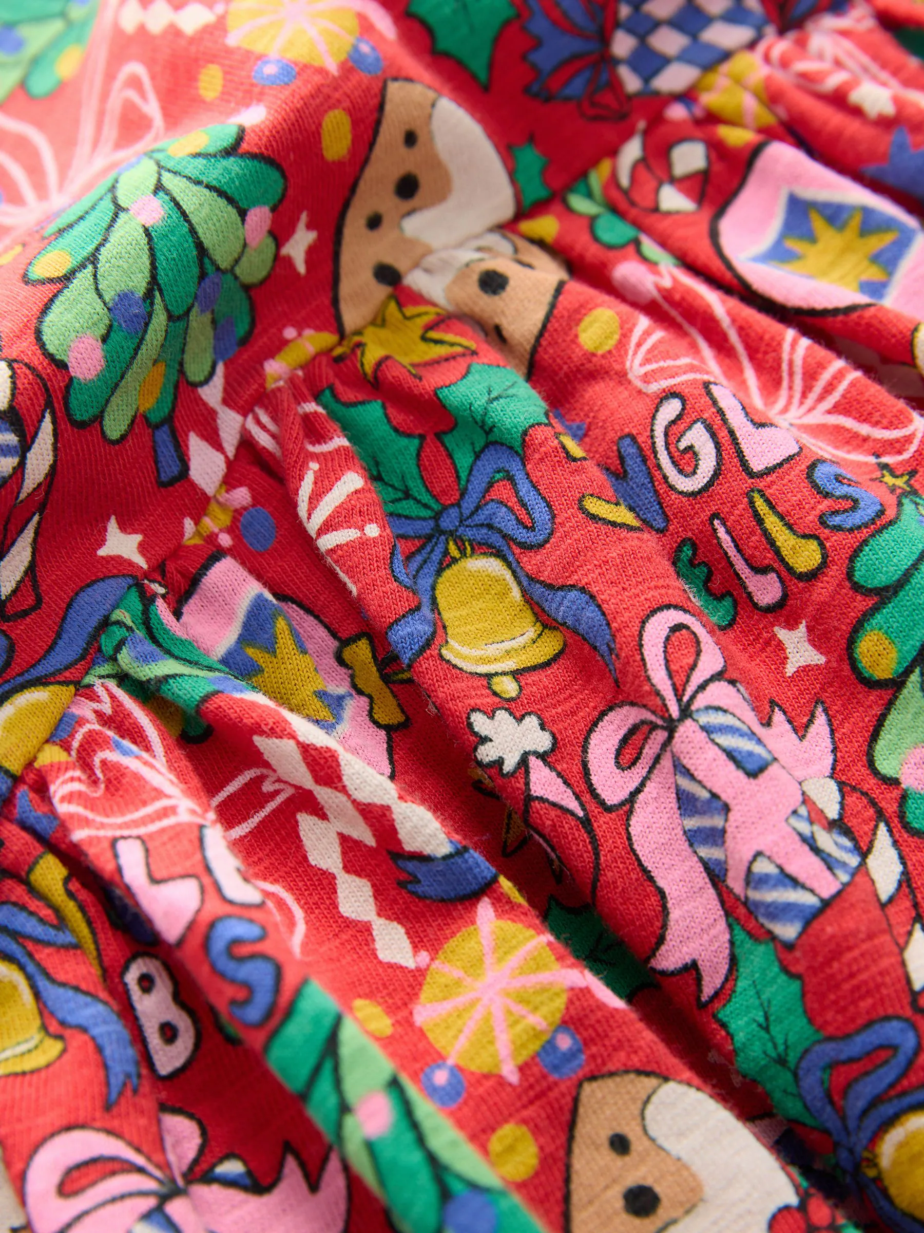 Rood met kerstfiguur - Jersey jurk met lange mouwen (3-16 jr)