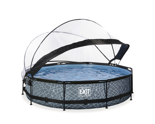 EXIT StonePool ronde opzetzwembadset Ø 360x76 cm incl. patroonfiltersysteem & afdekking, steenlook